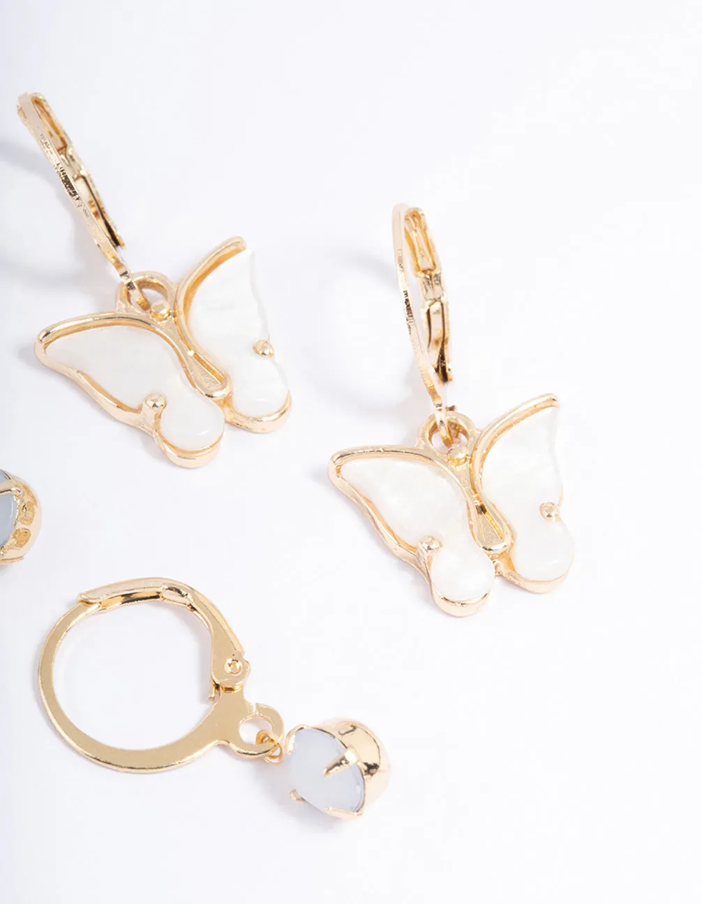 Gold Diamante & Butterfly Earrings Pack