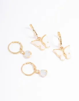 Gold Diamante & Butterfly Earrings Pack