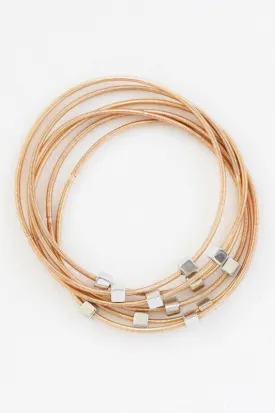 Gold Geo Square Silver Guitar String Bracelet Set