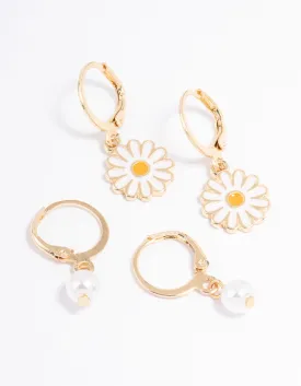 Gold Pearl & Daisy Earrings Pack