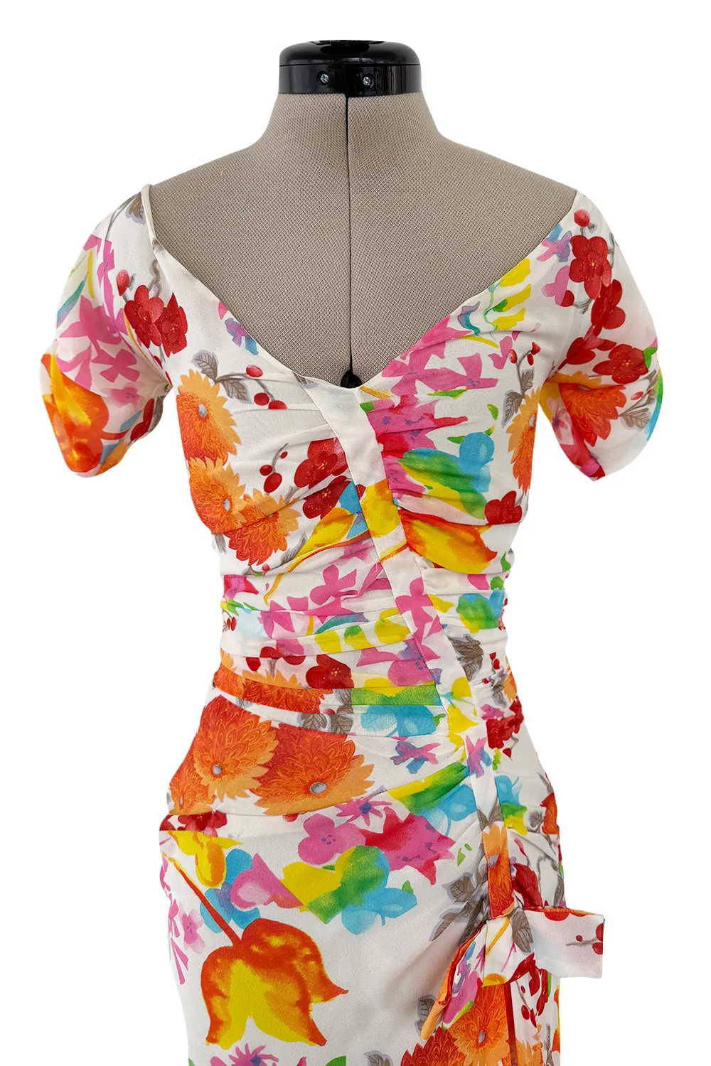 Gorgeous Spring 2006 Christian Dior by John Galliano Bright Floral Print Silk Chiffon Dress