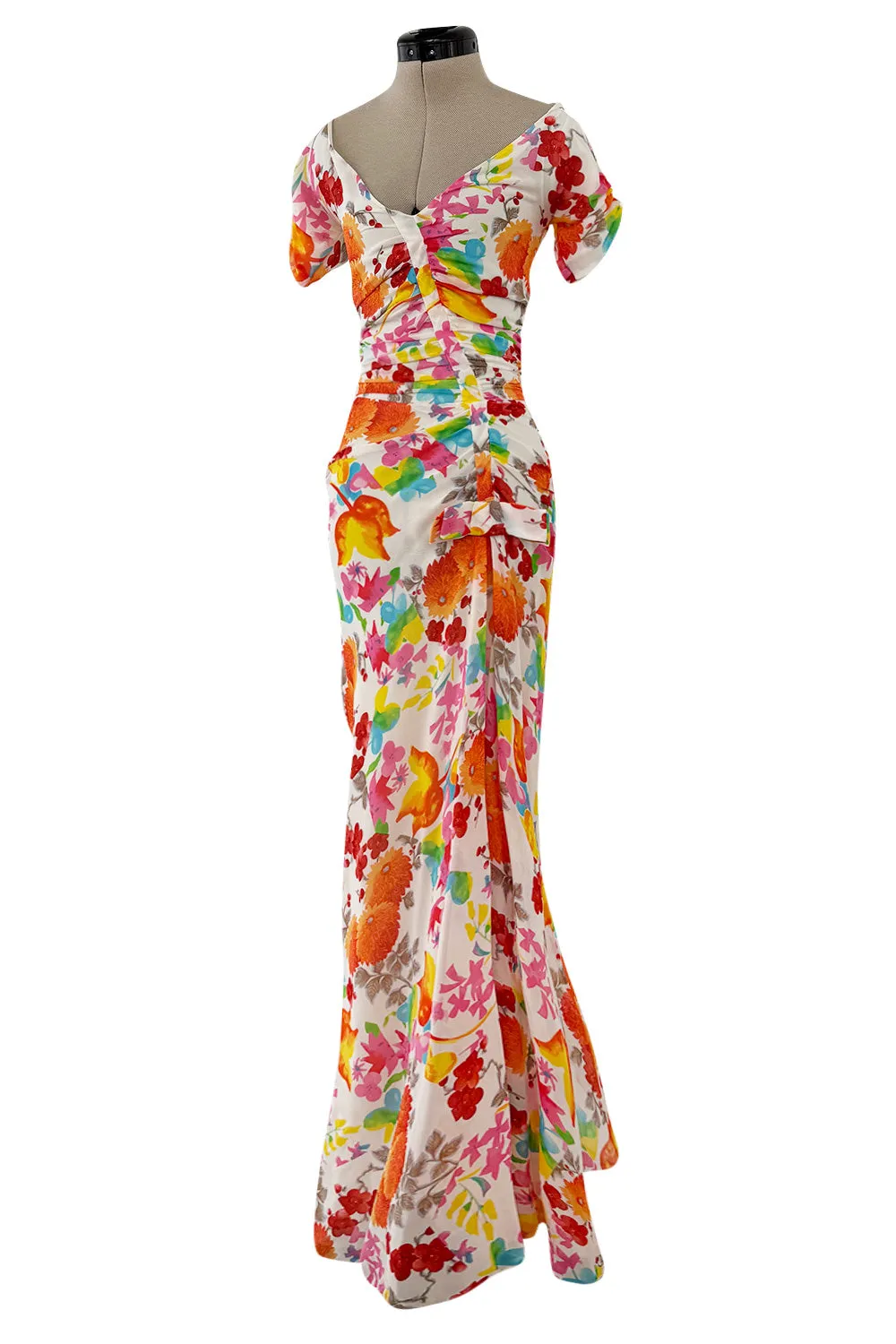 Gorgeous Spring 2006 Christian Dior by John Galliano Bright Floral Print Silk Chiffon Dress