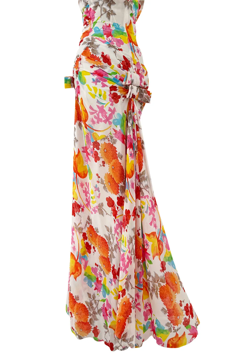 Gorgeous Spring 2006 Christian Dior by John Galliano Bright Floral Print Silk Chiffon Dress