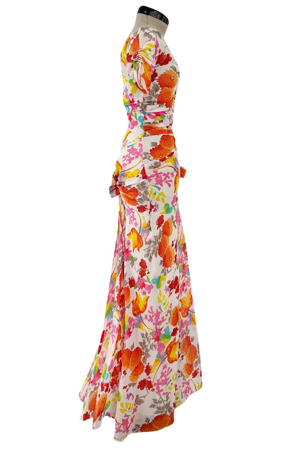 Gorgeous Spring 2006 Christian Dior by John Galliano Bright Floral Print Silk Chiffon Dress