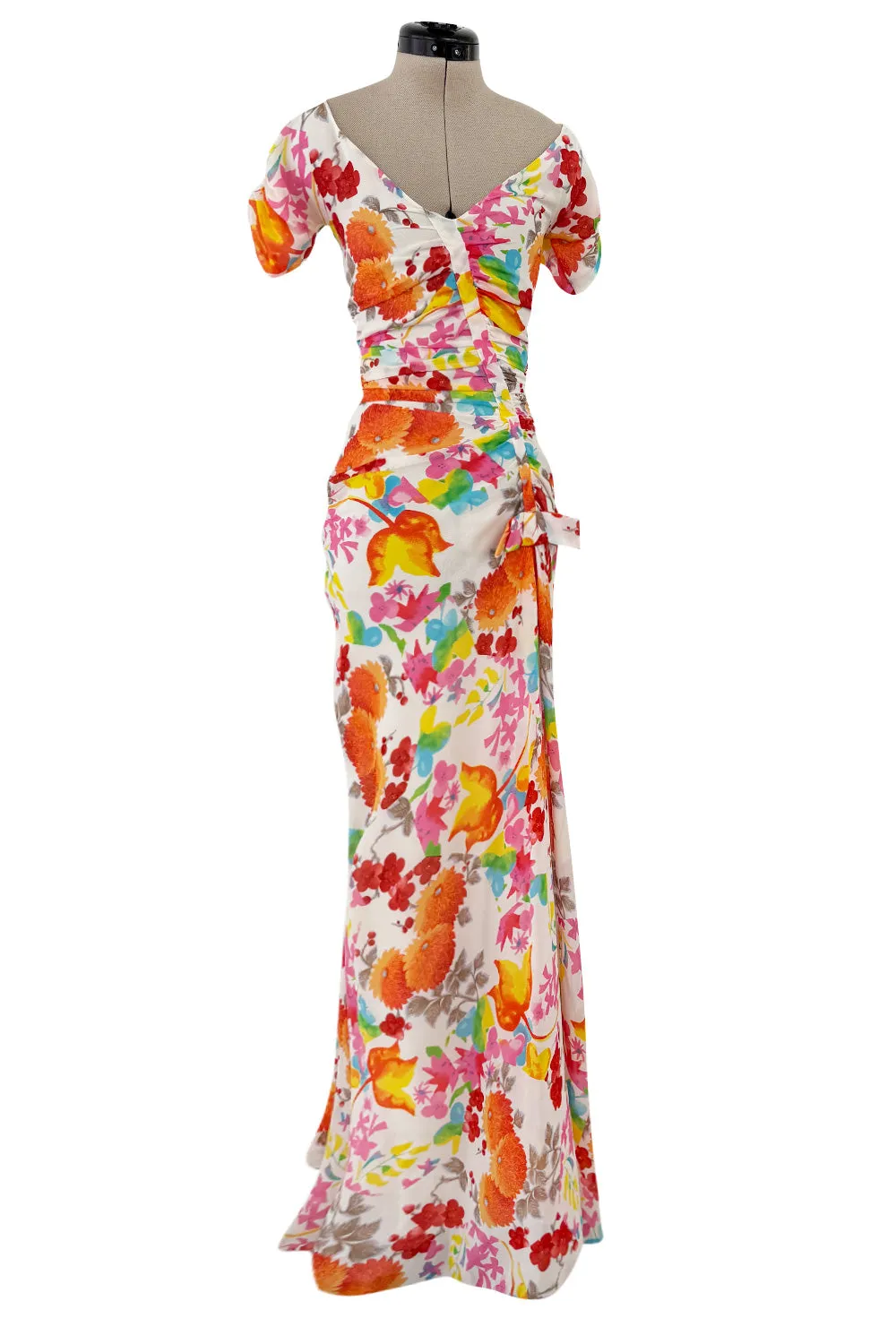 Gorgeous Spring 2006 Christian Dior by John Galliano Bright Floral Print Silk Chiffon Dress