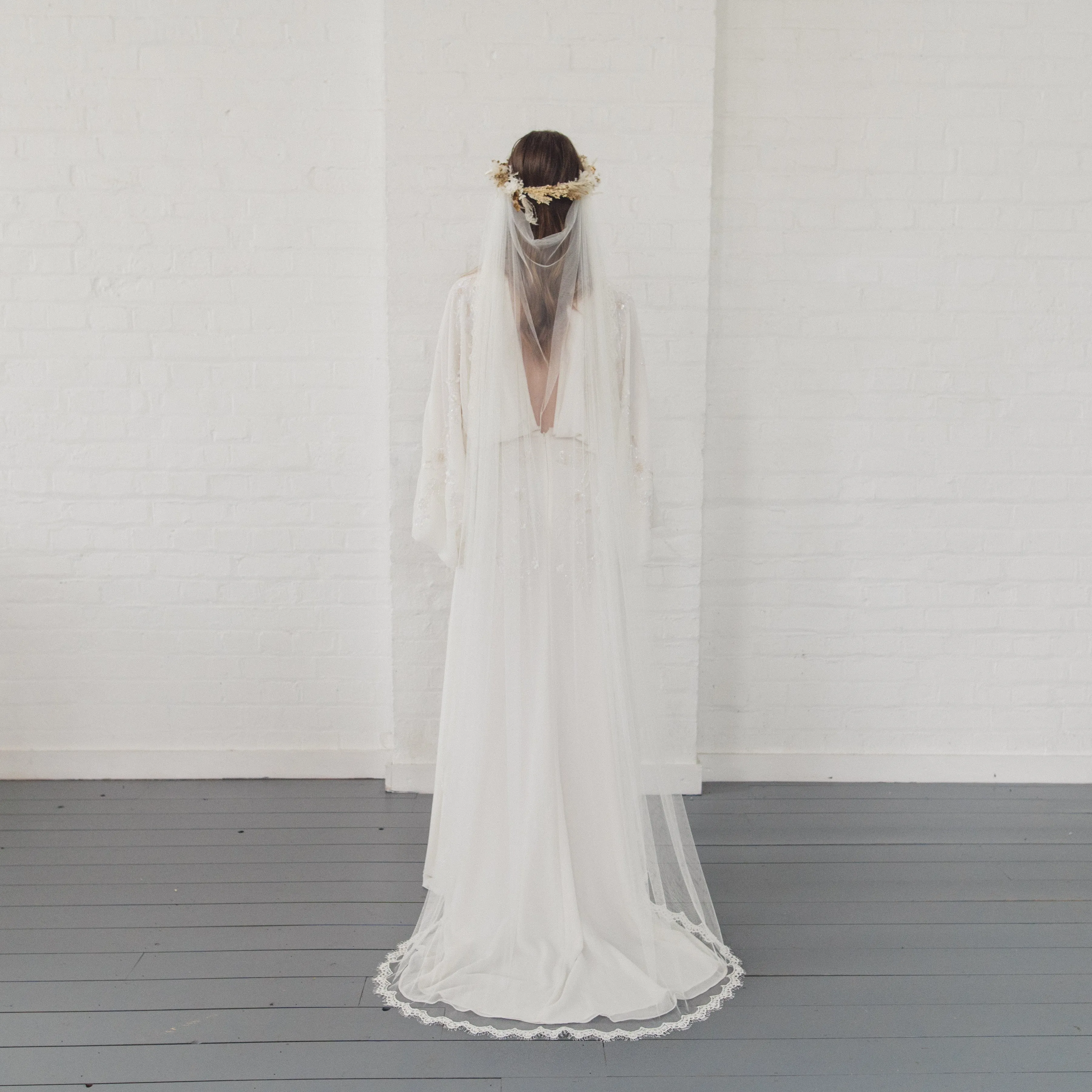 HAZEL | Soft draped veil with narrow beaded lace edge