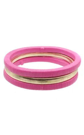 Hot Pink and Gold Set of 3 Wired Stretch Bracelets - Final Sale