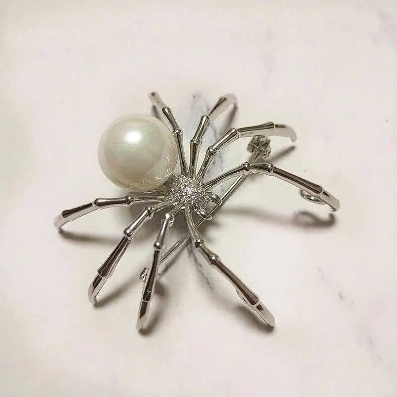 Intricate and Unique Mother of Pearl Spider Brooch Pins