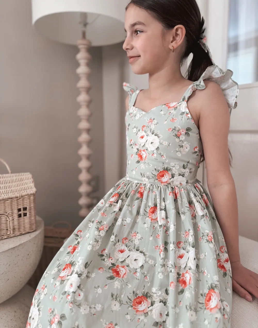 Josephine Girls Christmas Dress - Green Floral