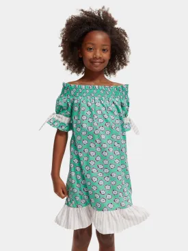 Kids - Printed off-shoulder smocked mini dress