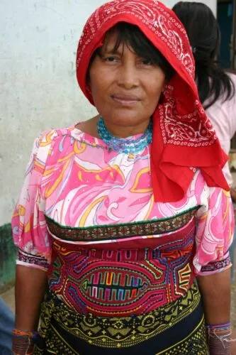 Kuna Indian Folk Art Mola Blouse Panel from San Blas Islands, Panama. Hand Stitched Reverse Applique:  Geometric Abstract Bows Motif 16.5" x 12"(44B)