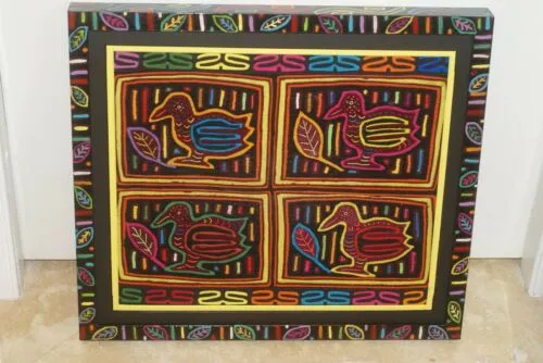 Kuna Indian Folk Art Mola Blouse Panel from San Blas Islands, Panama. Hand Stitched Reverse Applique:  Geometric Abstract Bows Motif 16.5" x 12"(44B)