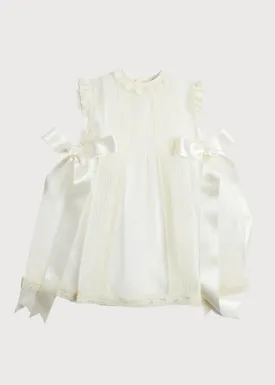 Lace Trim Fine Pleated Dress in Ivory (6mths-2yrs)