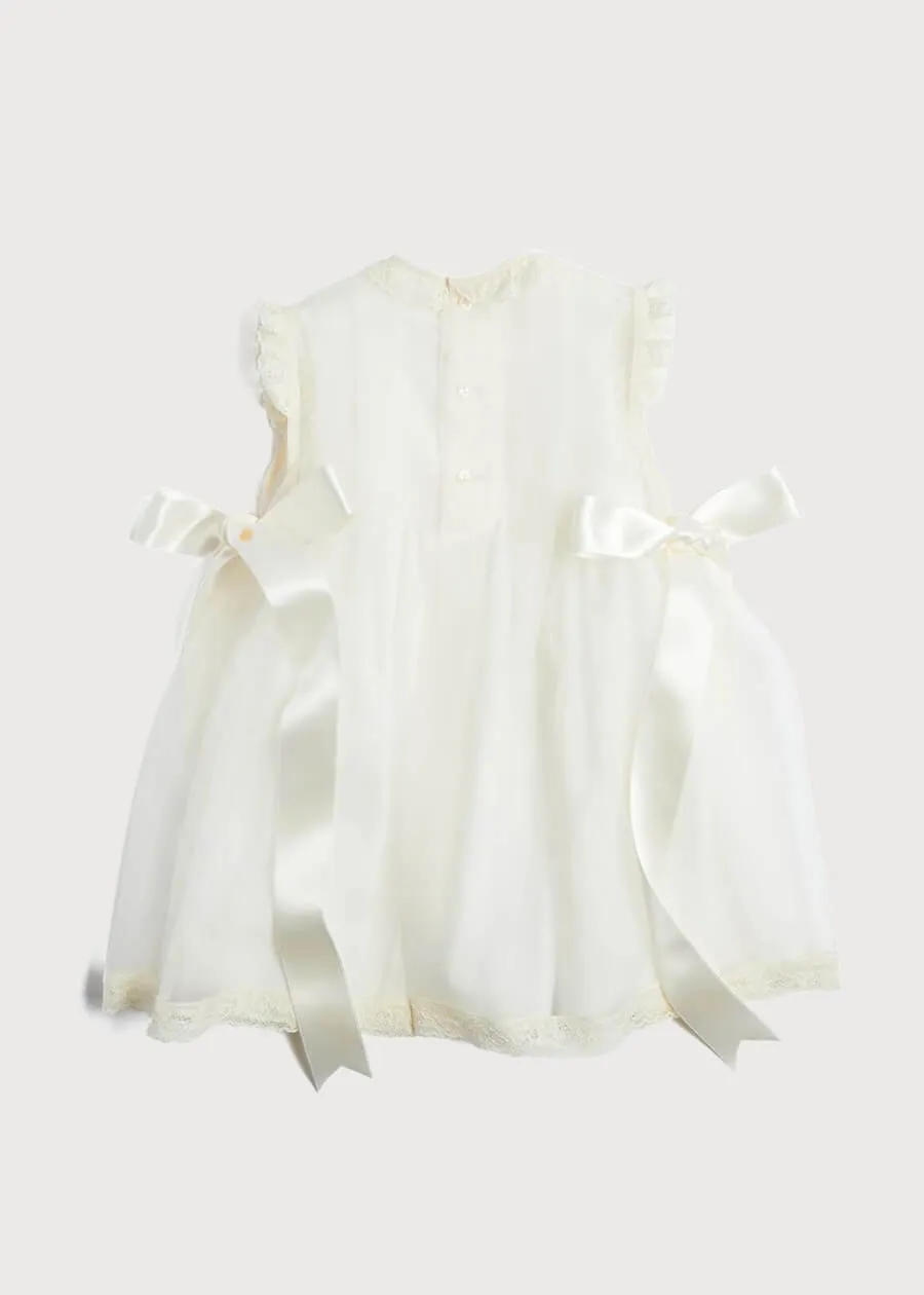 Lace Trim Fine Pleated Dress in Ivory (6mths-2yrs)