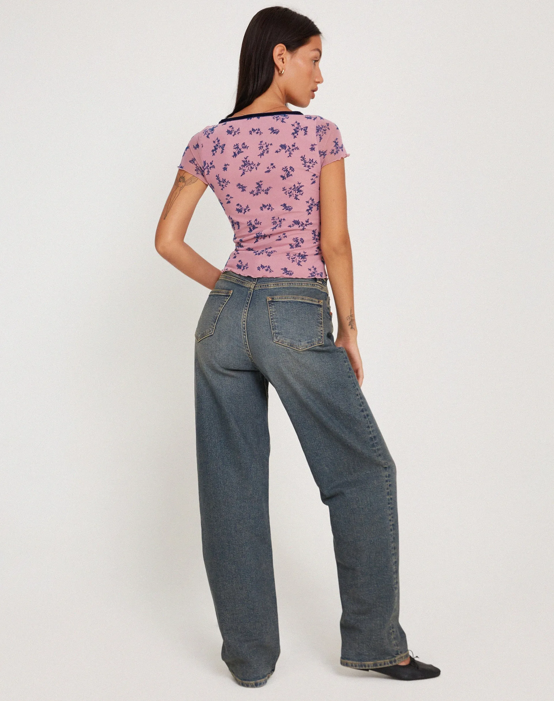 Livi Mesh Top in Pink and Navy Botanist Flocking