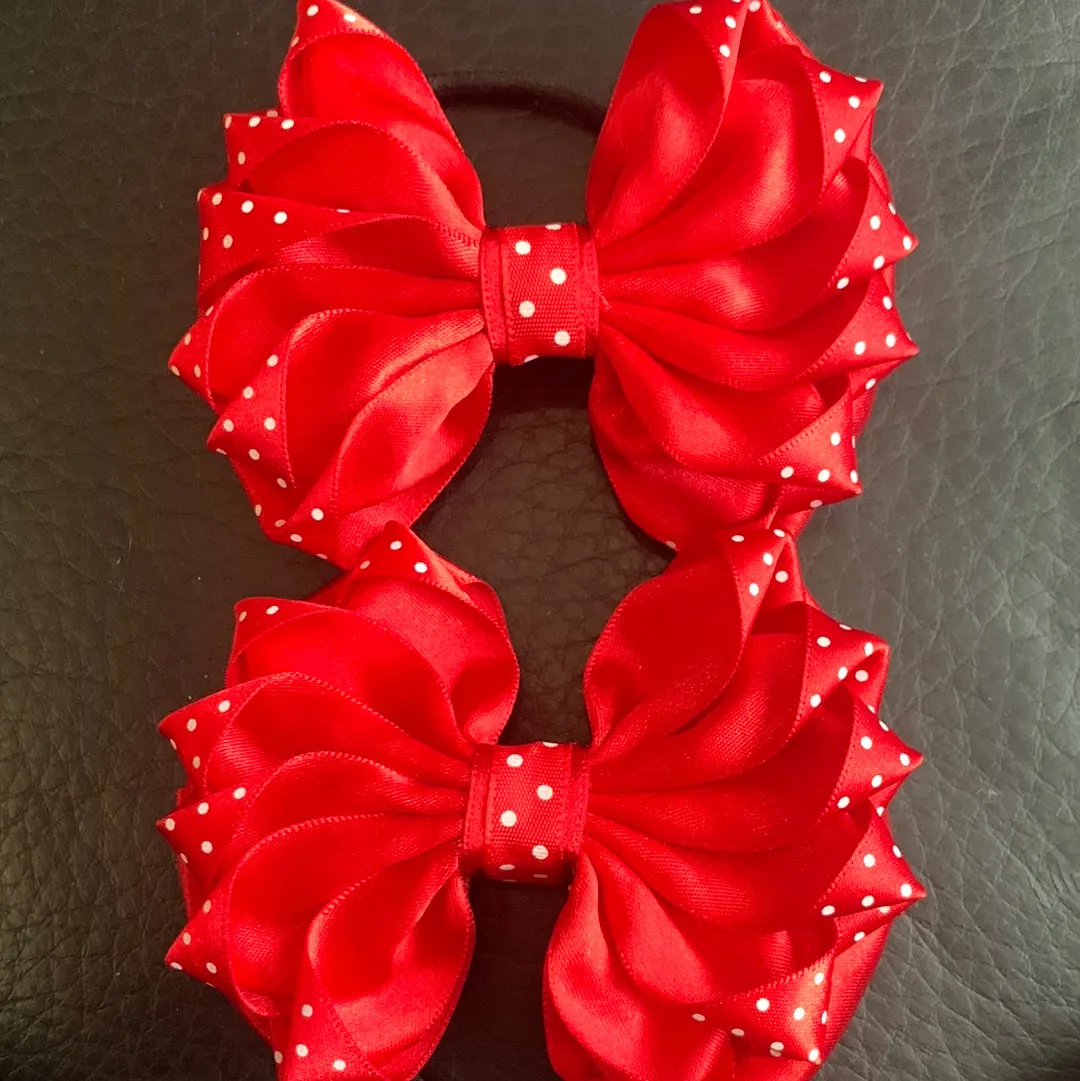 Luxury Bows: Rich red ruffle polka dot bows