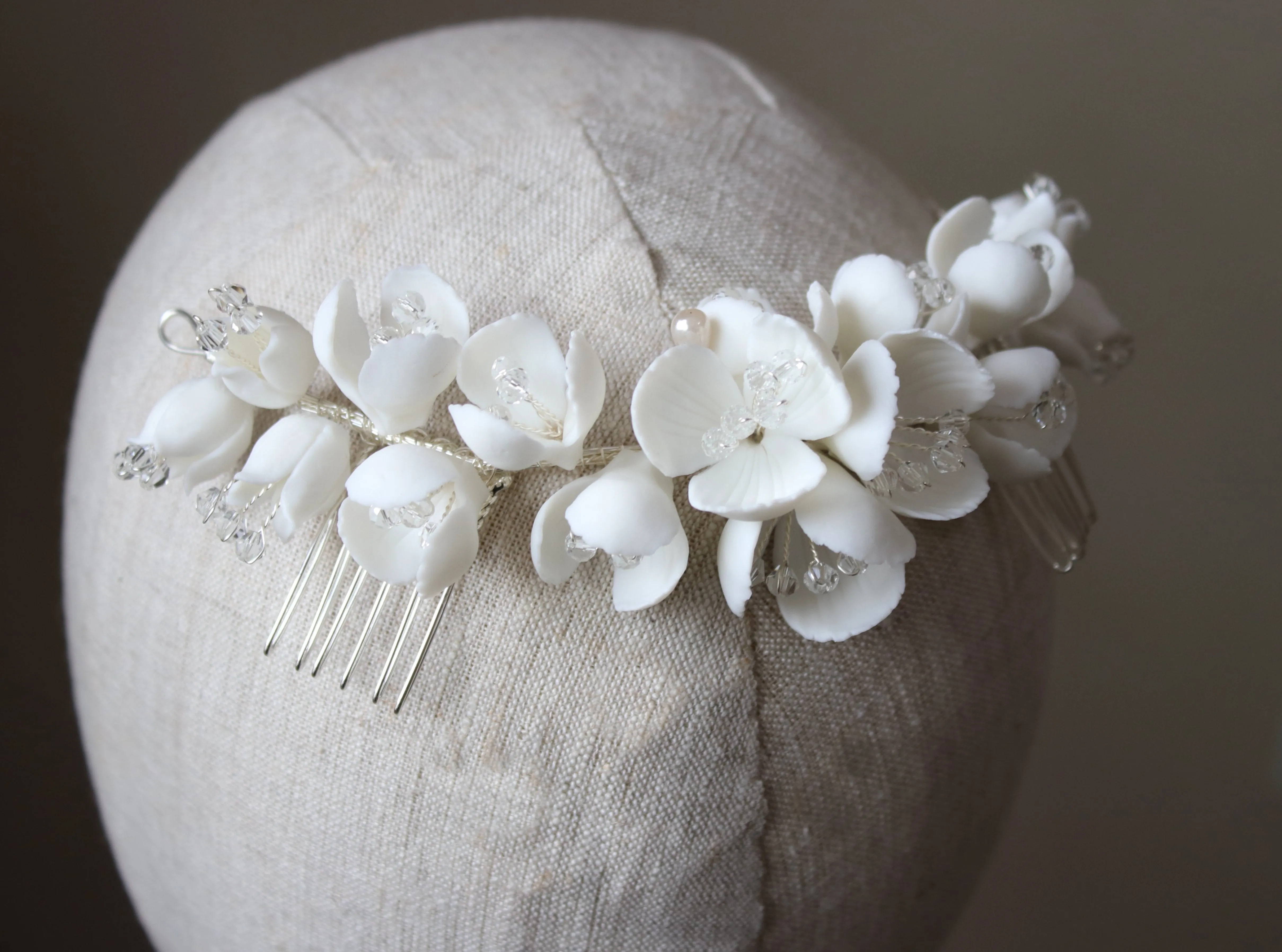 MADISON Porcelain Floral and Crystal Bridal Headpiece