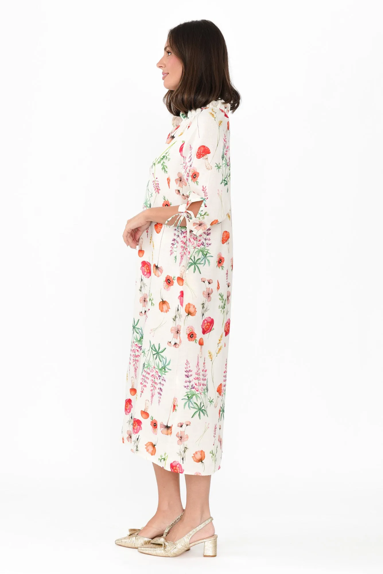 Mariel White Floral Linen Blend Dress