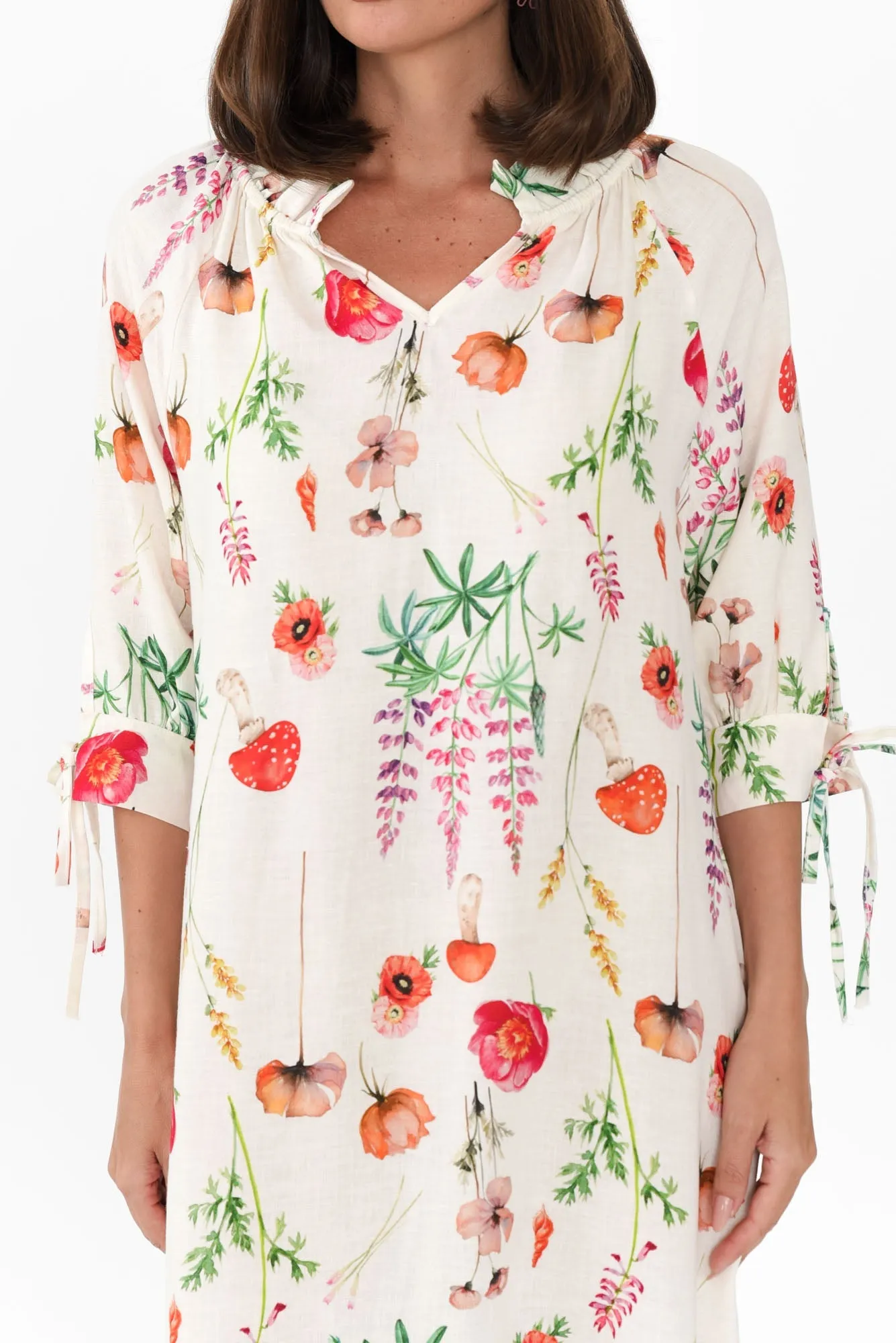 Mariel White Floral Linen Blend Dress