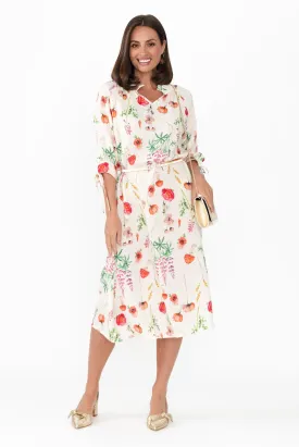 Mariel White Floral Linen Blend Dress