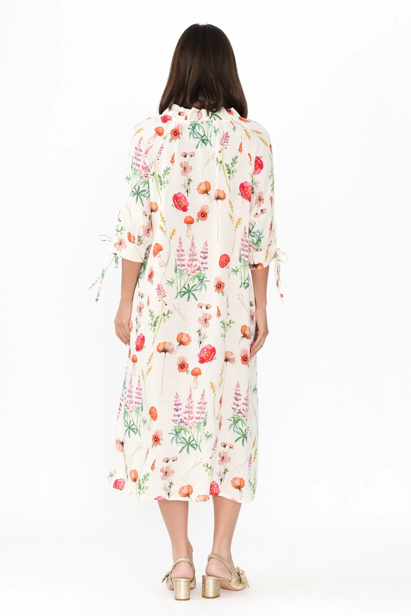 Mariel White Floral Linen Blend Dress