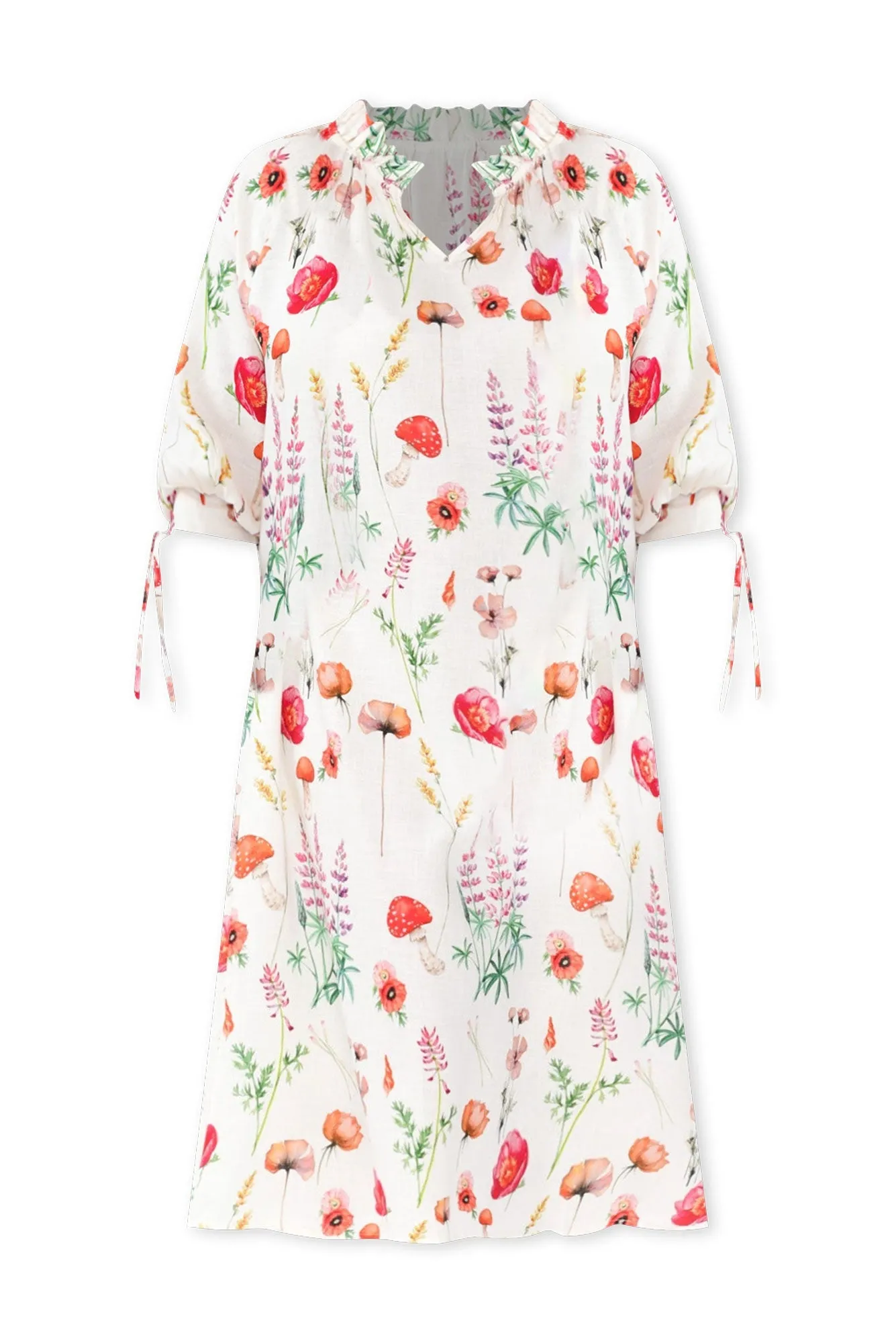 Mariel White Floral Linen Blend Dress