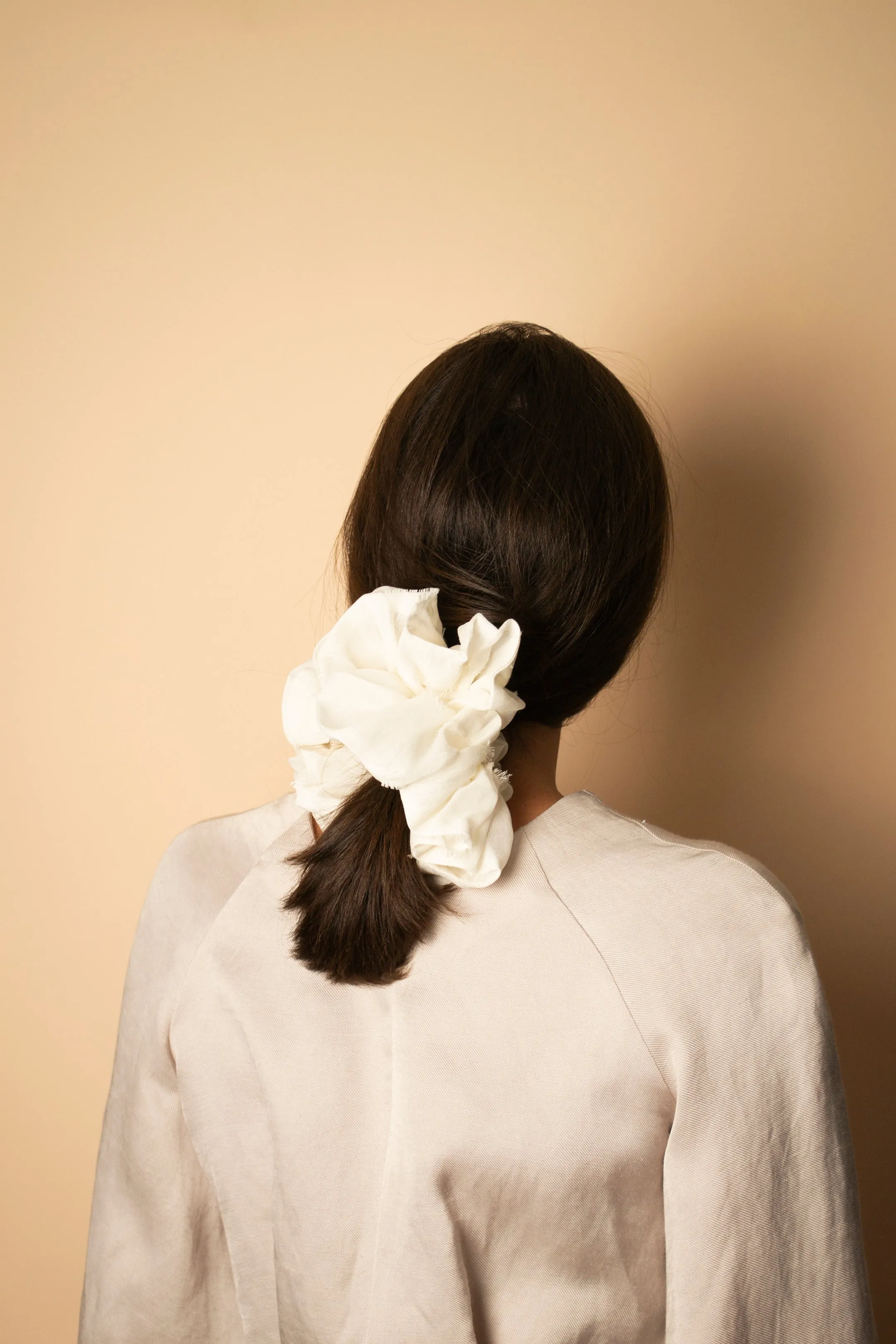 Mega Scrunchie White Embroidered Silk