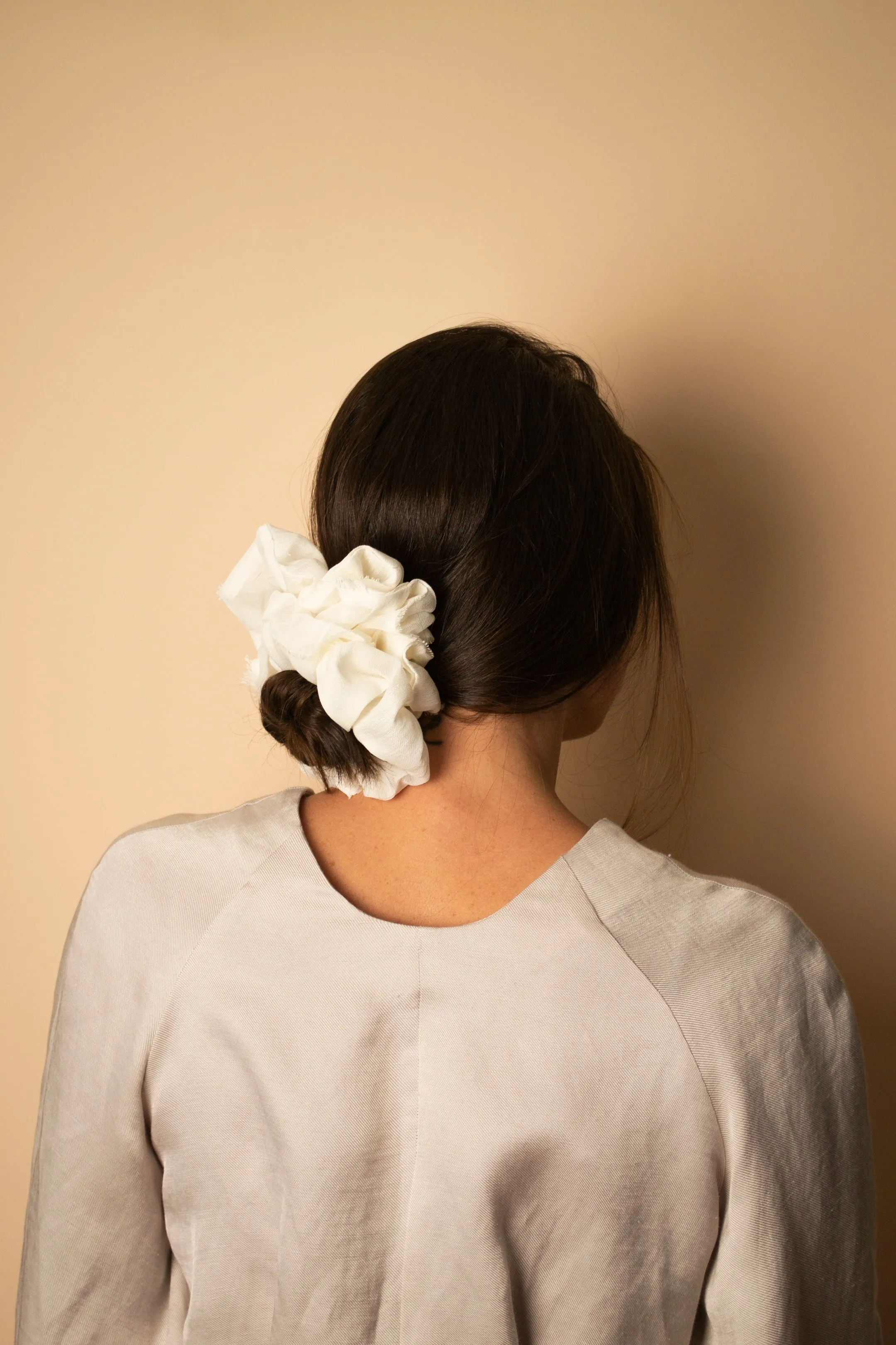 Mega Scrunchie White Embroidered Silk