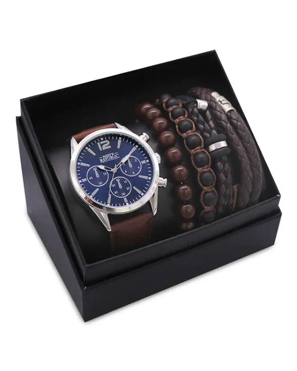 Men's Republic | Watch set with 4 Bracelets - Blue Face