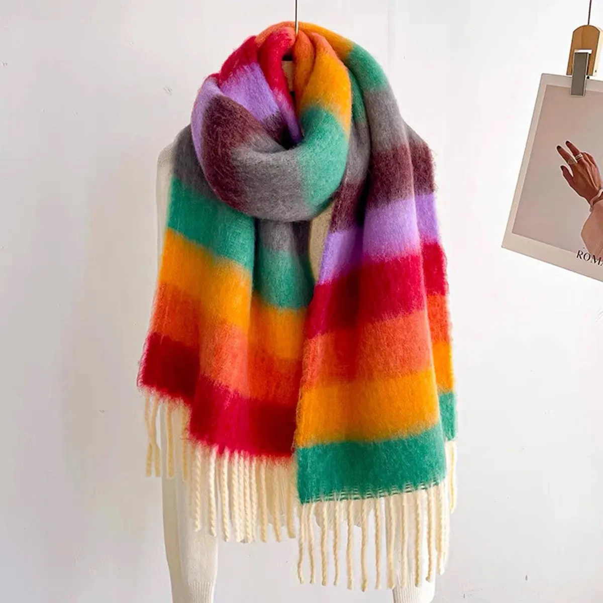 New Winter Plaid Cashmere Luxury Warm Thickened Poncho Tassel Unisex Scarf