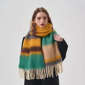 New Winter Plaid Cashmere Luxury Warm Thickened Poncho Tassel Unisex Scarf