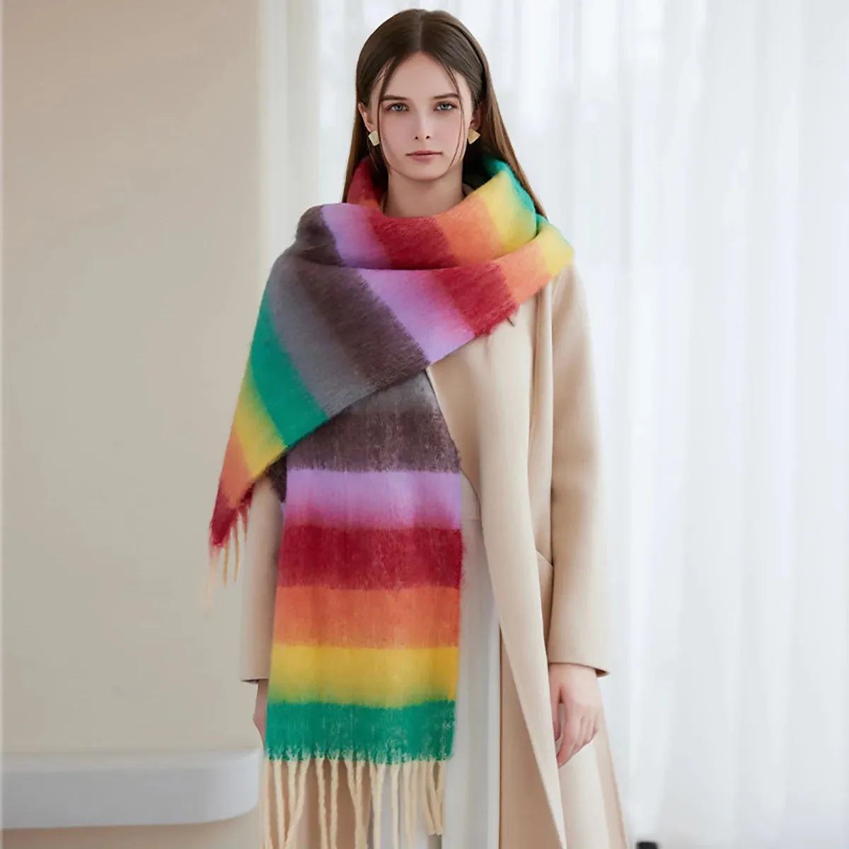 New Winter Plaid Cashmere Luxury Warm Thickened Poncho Tassel Unisex Scarf