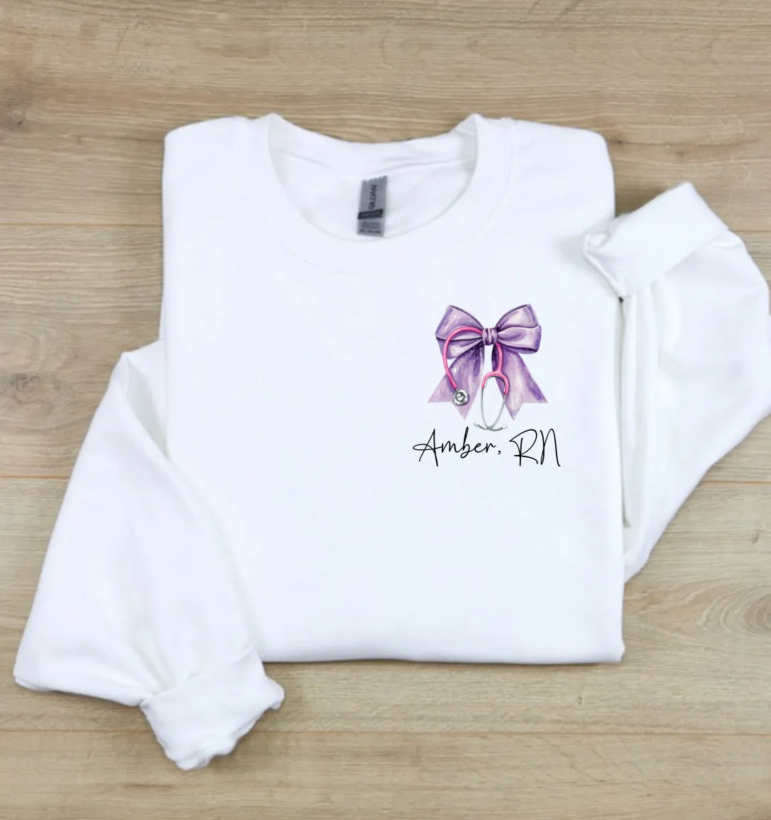 Personalized Stethoscope Bow Nurse Crewneck Sweatshirt