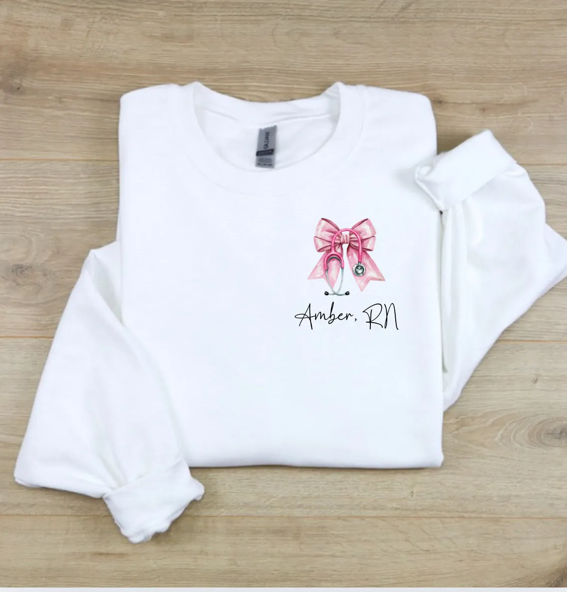 Personalized Stethoscope Bow Nurse Crewneck Sweatshirt