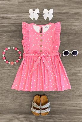 Pink Polka Dot Ruffle Tie Dress