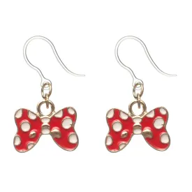 Polka Dot Bow Dangles Hypoallergenic Earrings for Sensitive Ears Made with Plastic Posts