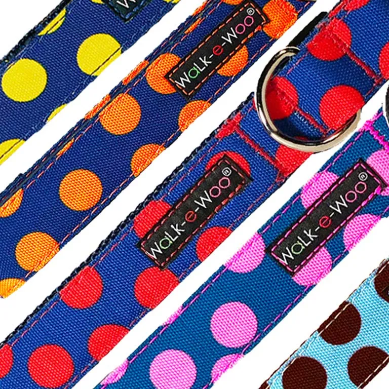 Polka Dot Dog Collars, Leads, and Bows on Blue - 5 Styles