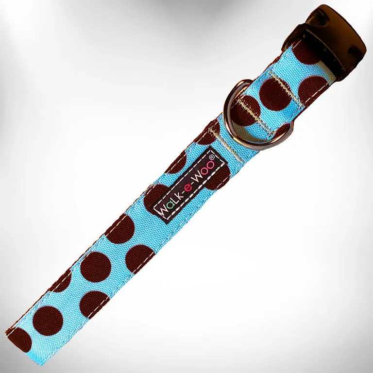 Polka Dot Dog Collars, Leads, and Bows on Blue - 5 Styles