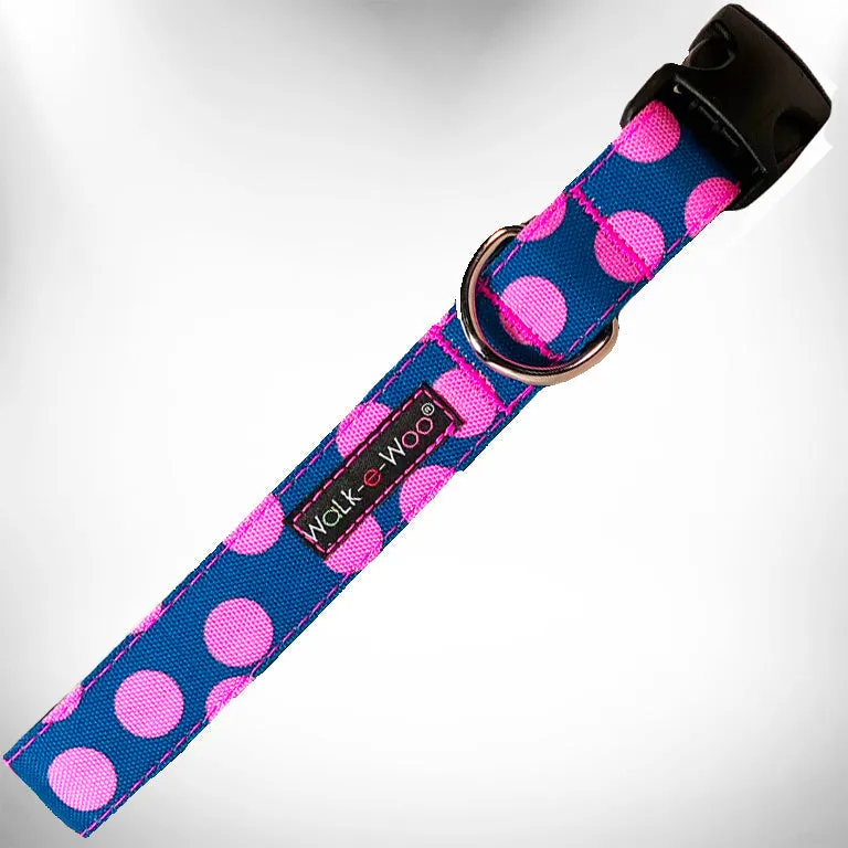 Polka Dot Dog Collars, Leads, and Bows on Blue - 5 Styles