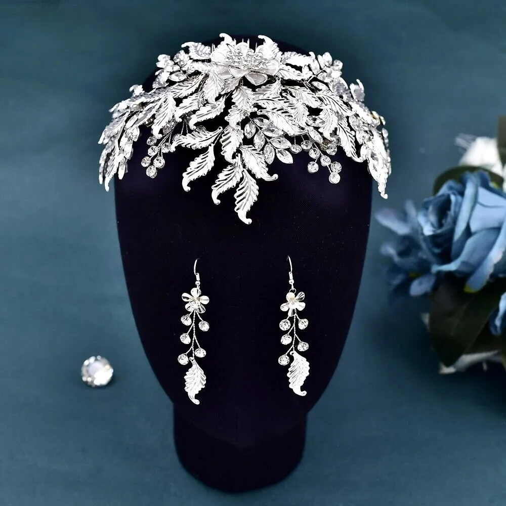 "Berry" - Silver Crystal Bridal Headdress and Earrings Set