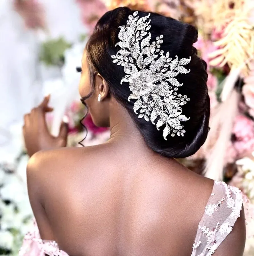 "Berry" - Silver Crystal Bridal Headdress and Earrings Set