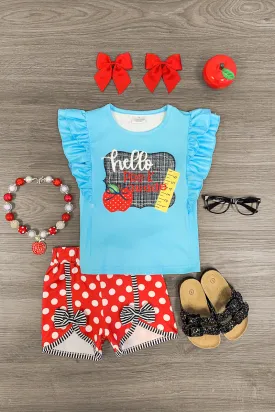 "Hello Pre-K - 2nd Grade" Polka Dot Short Set