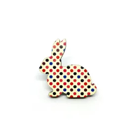 Retro Polka Dot Rabbit Wooden Brooch Pin