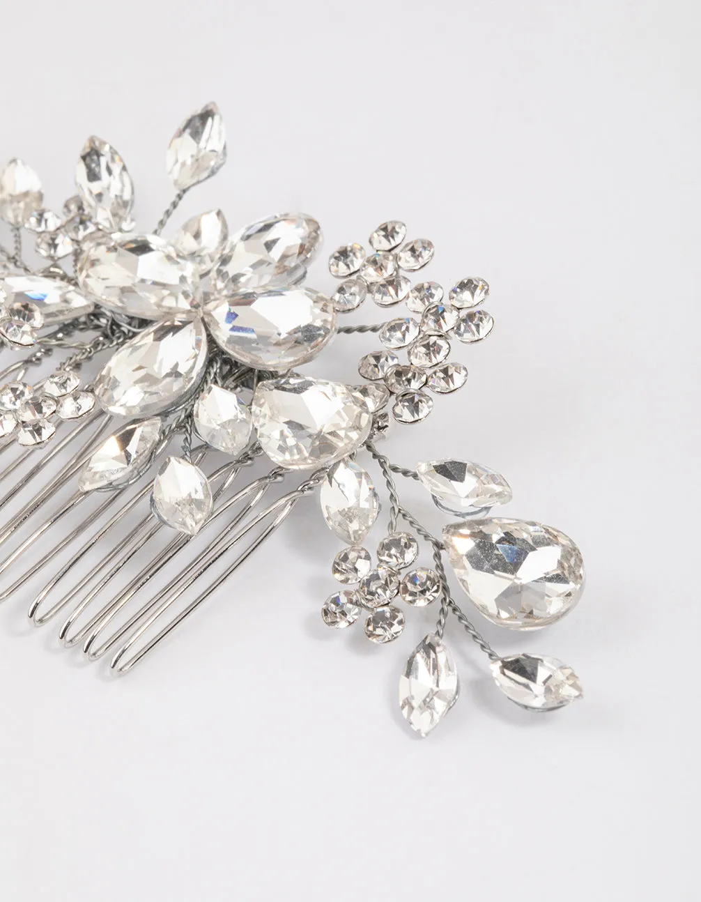 Rhodium Floral Diamante Hair Comb