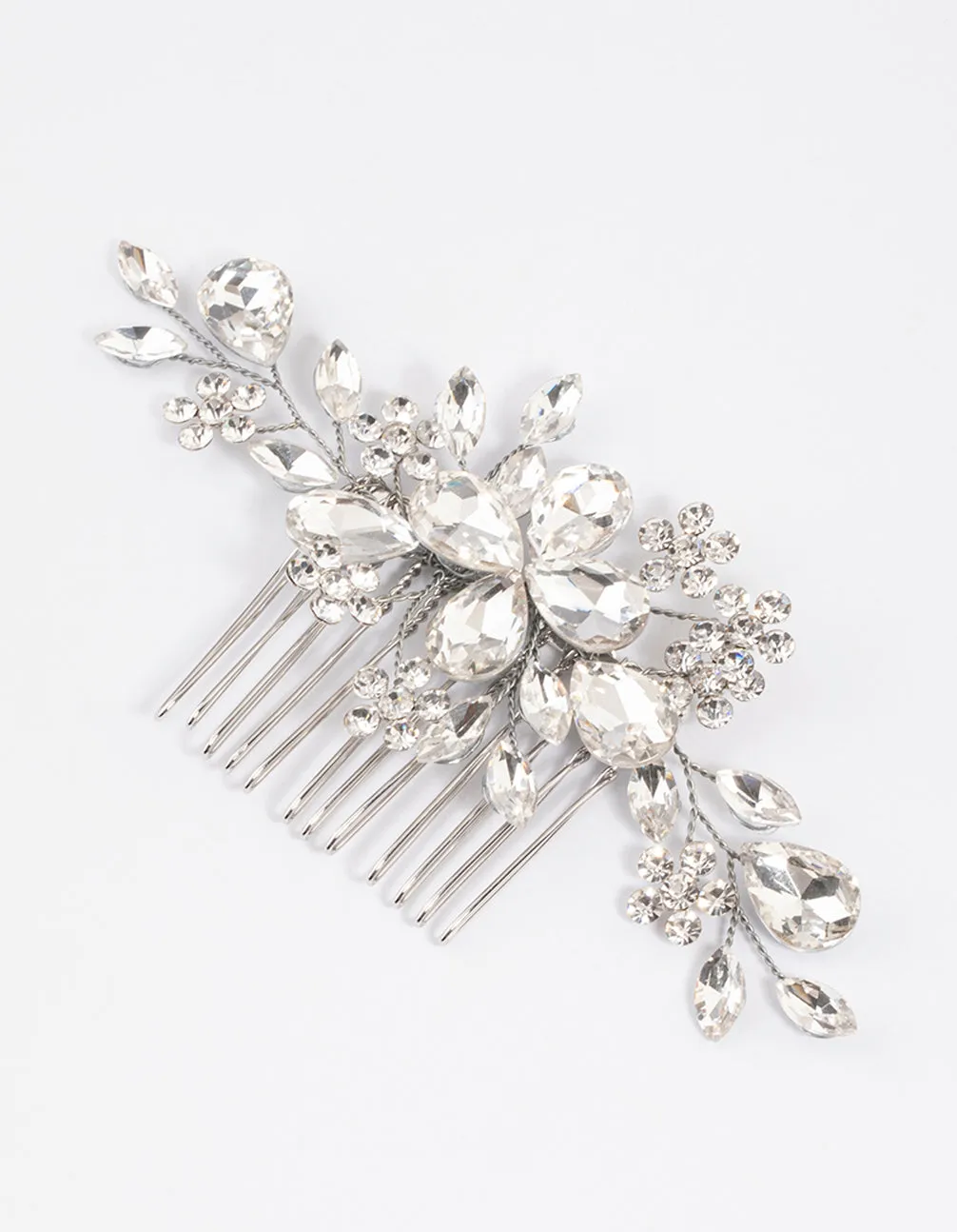 Rhodium Floral Diamante Hair Comb