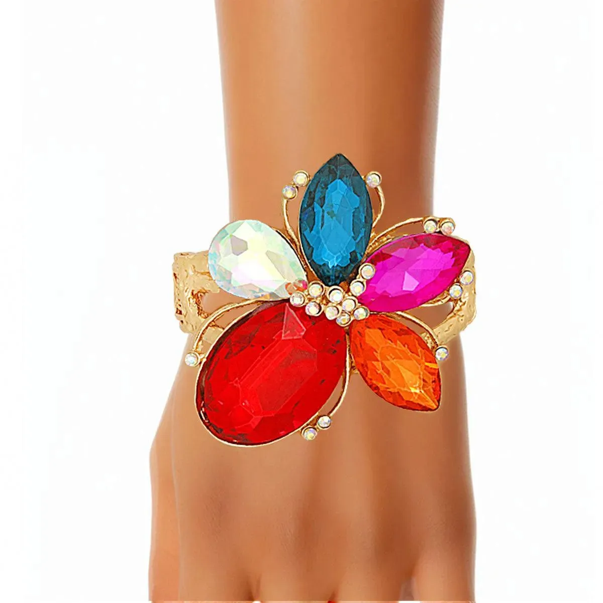 Stunning Multicolor Crystal Flower Cuff Bracelet - Must-Have Accessory