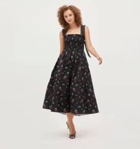 The Ribbon Ellie Nap Dress - Black Ikat Floral Taffeta