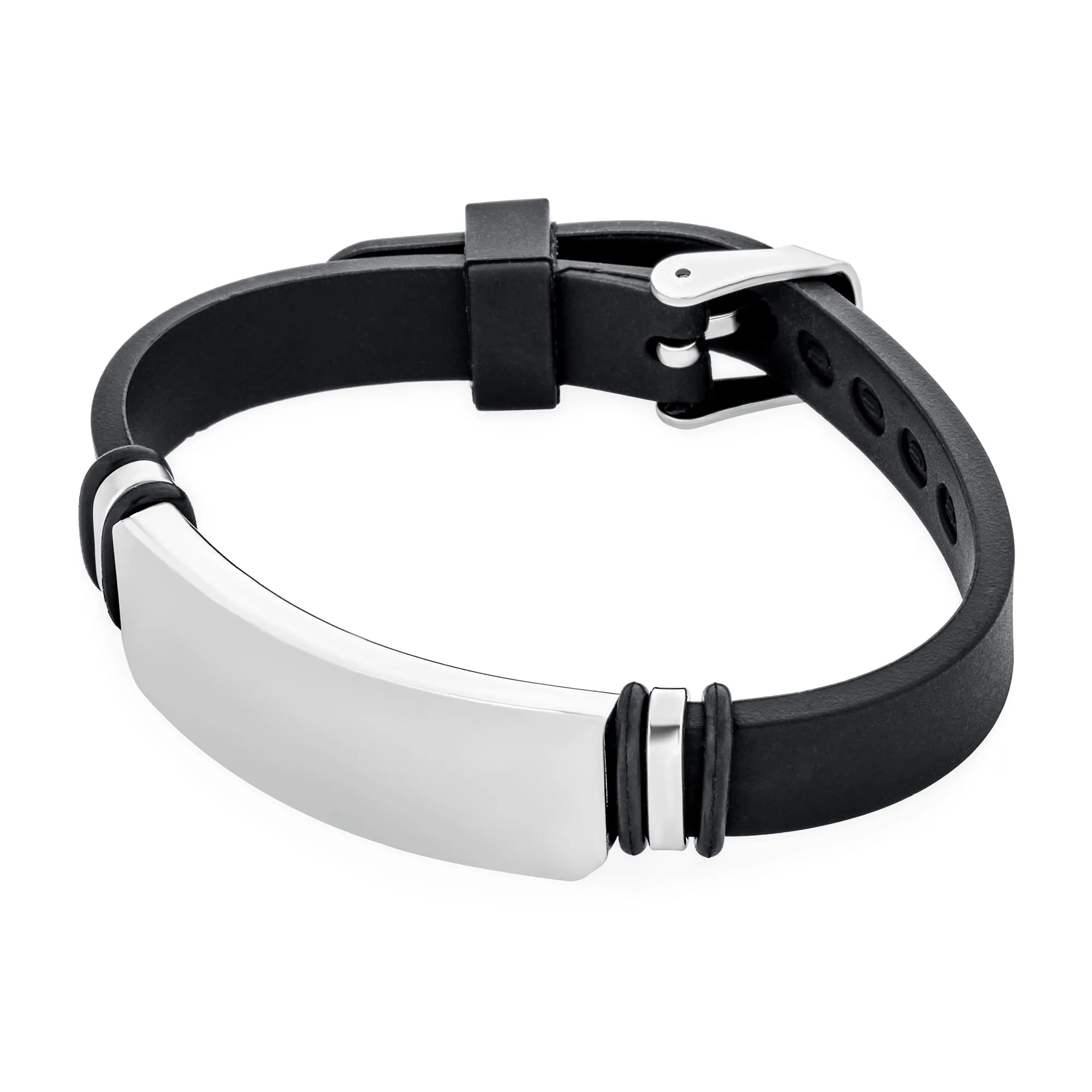 Unisex Black Silicone ID Bracelet with Silver Tone Stainless Steel Clasp