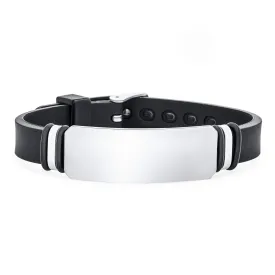 Unisex Black Silicone ID Bracelet with Silver Tone Stainless Steel Clasp