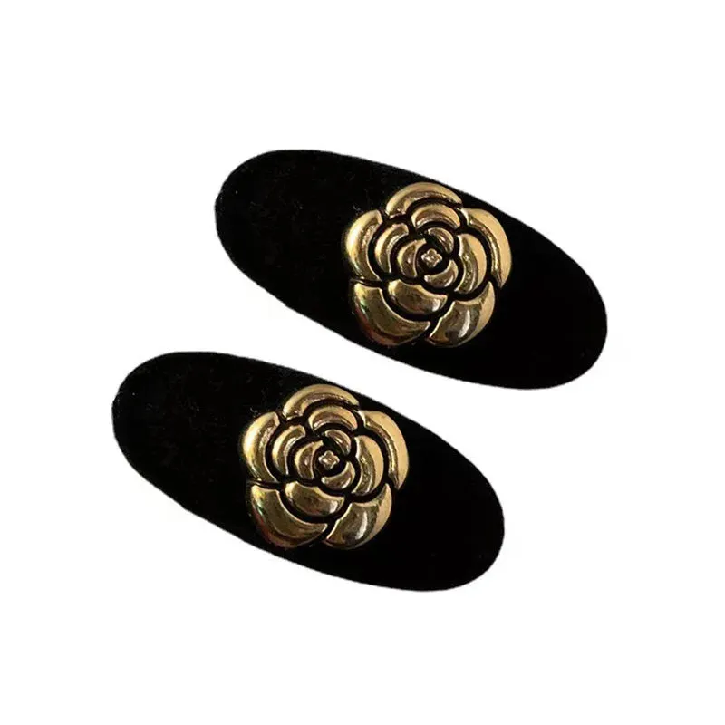 VAIGE 2-Piece Metal Camellia Velvet Hair Clips - Fashionable Hair Accessories for All, Mini Headwear